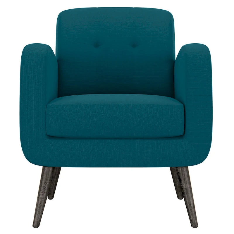 Mid-Century Peacock Blue Upholstered Armchair with Tufted Back