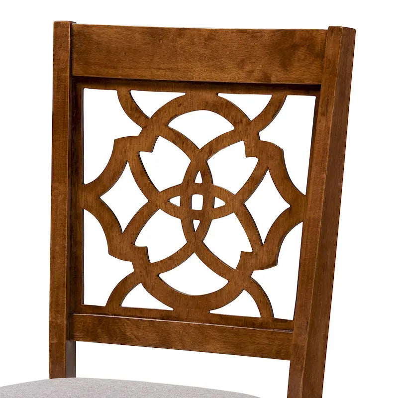 Chaises de salle à manger en bois de chêne avec assises rembourrées grises et dossiers ajourés, lot de 4