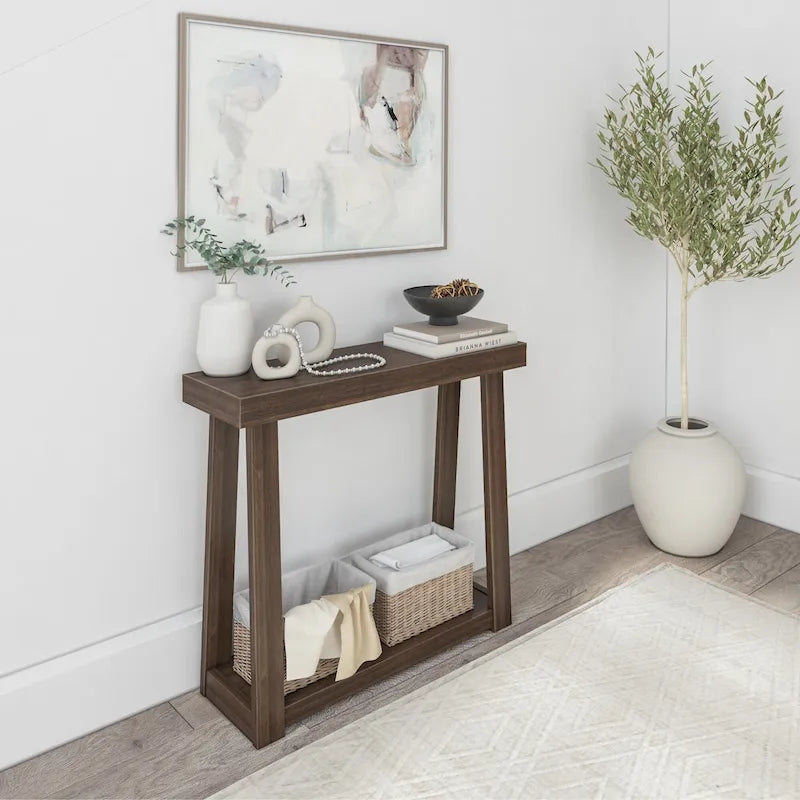 36-Inch Solid Pine Wood Console Table with Lower Storage Shelf