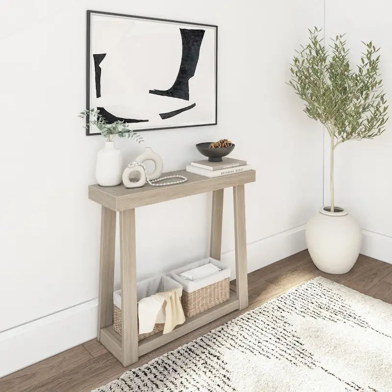 36-Inch Solid Pine Wood Console Table with Lower Storage Shelf