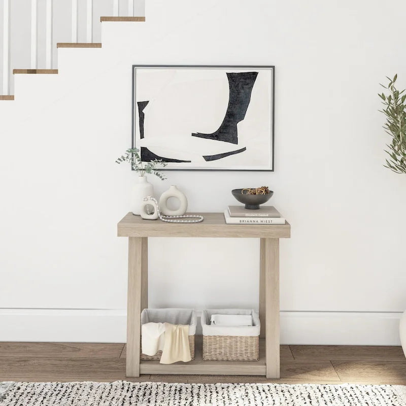 36-Inch Solid Pine Wood Console Table with Lower Storage Shelf