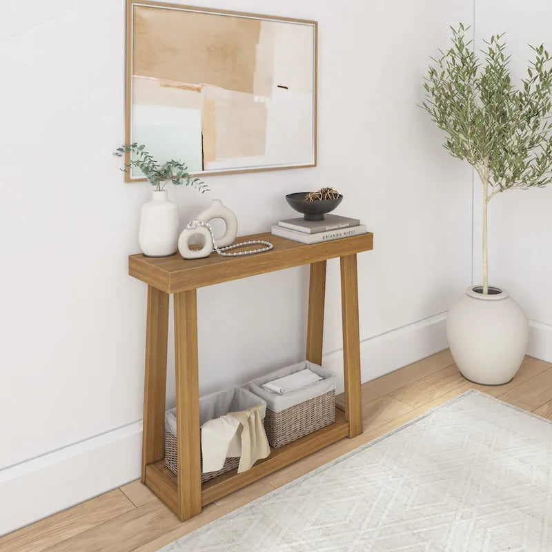 36-Inch Solid Pine Wood Console Table with Lower Storage Shelf