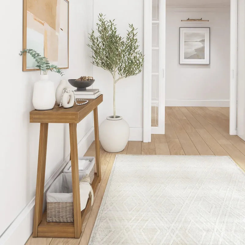 36-Inch Solid Pine Wood Console Table with Lower Storage Shelf