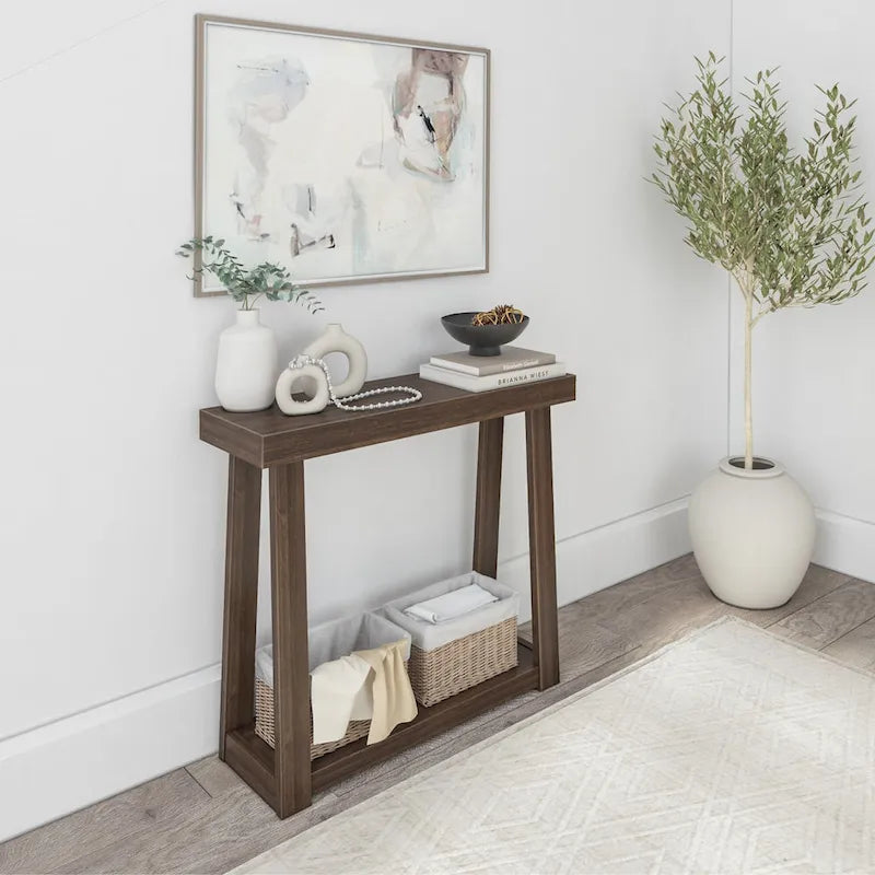 36-Inch Solid Pine Wood Console Table with Lower Storage Shelf