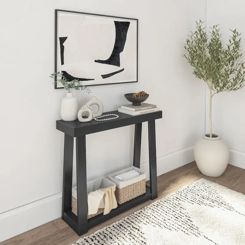 36-Inch Solid Pine Wood Console Table with Lower Storage Shelf