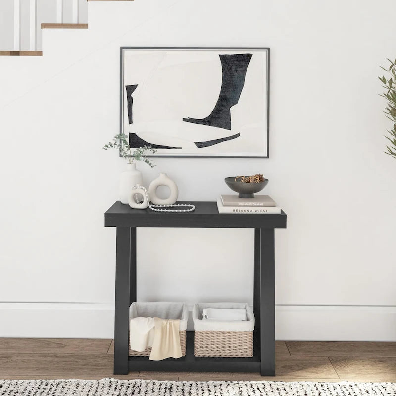 36-Inch Solid Pine Wood Console Table with Lower Storage Shelf
