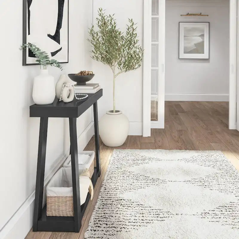 36-Inch Solid Pine Wood Console Table with Lower Storage Shelf
