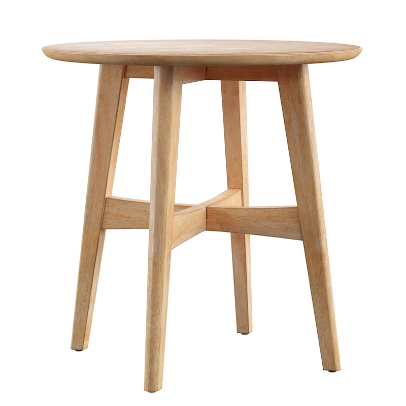 23-Inch Round Wood-Finish End Table with X-Cross Base and Tapered Legs
