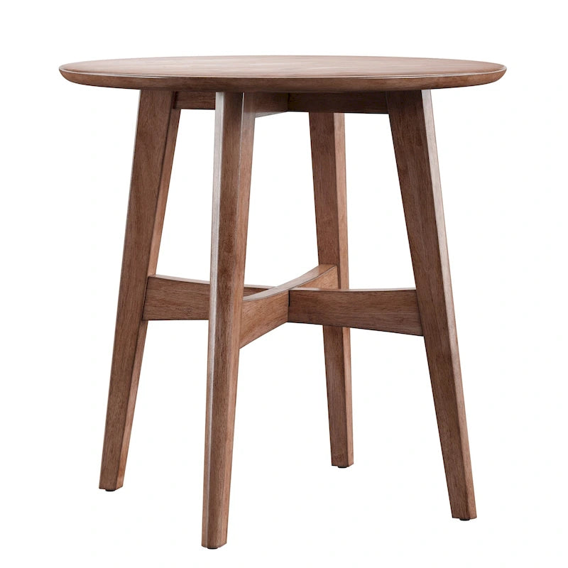 23-Inch Round Wood-Finish End Table with X-Cross Base and Tapered Legs