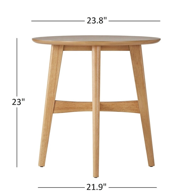 23-Inch Round Wood-Finish End Table with X-Cross Base and Tapered Legs
