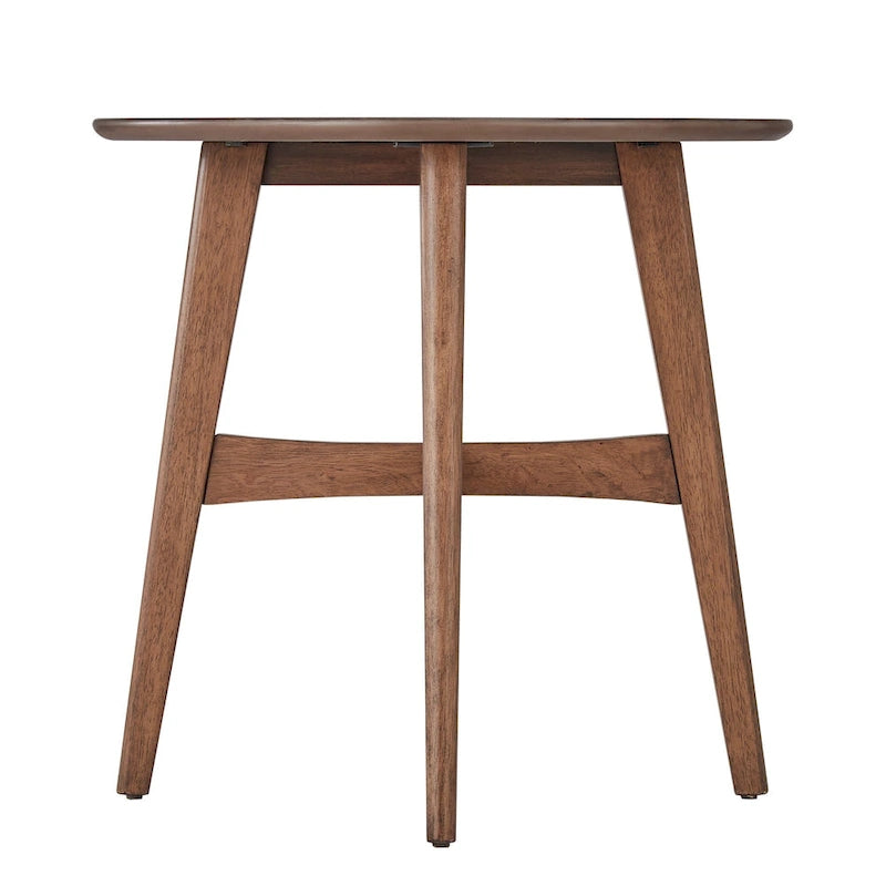 23-Inch Round Wood-Finish End Table with X-Cross Base and Tapered Legs