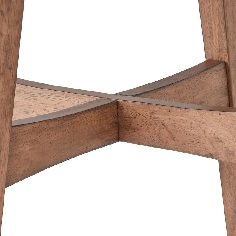 23-Inch Round Wood-Finish End Table with X-Cross Base and Tapered Legs