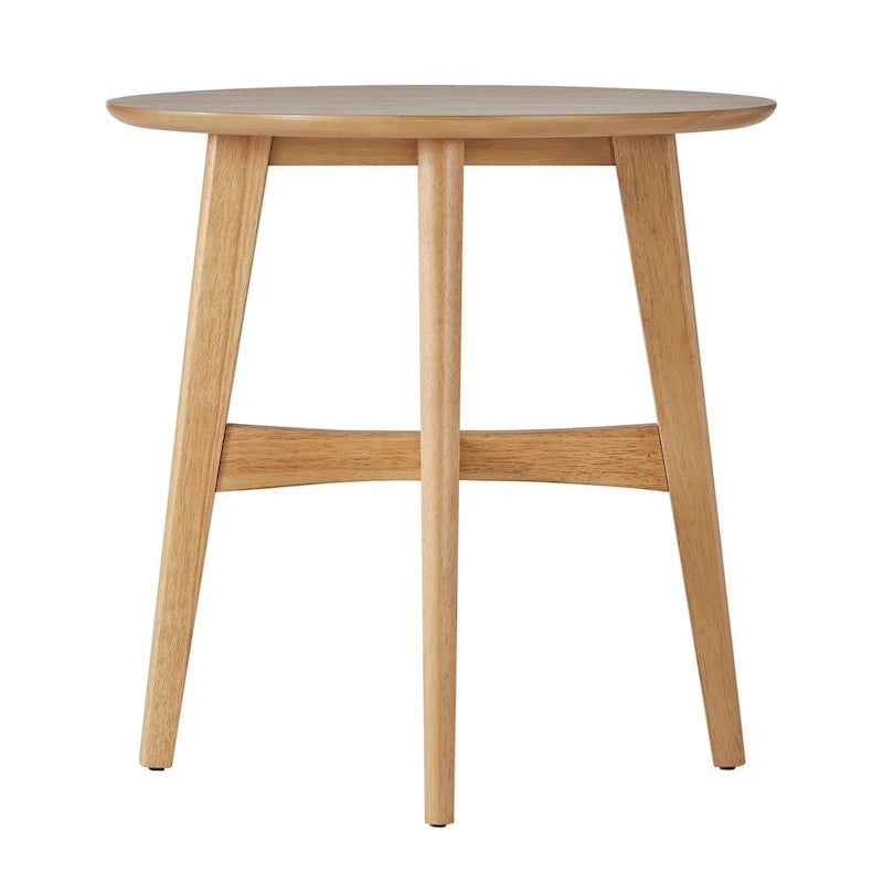 23-Inch Round Wood-Finish End Table with X-Cross Base and Tapered Legs