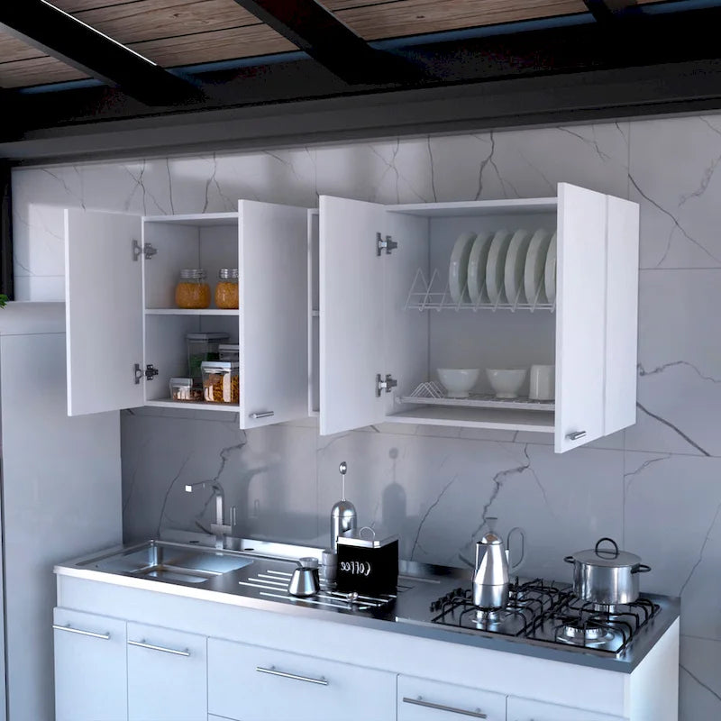 Pensile da cucina a quattro ante da 59 pollici con scolapiatti e due ripiani aperti