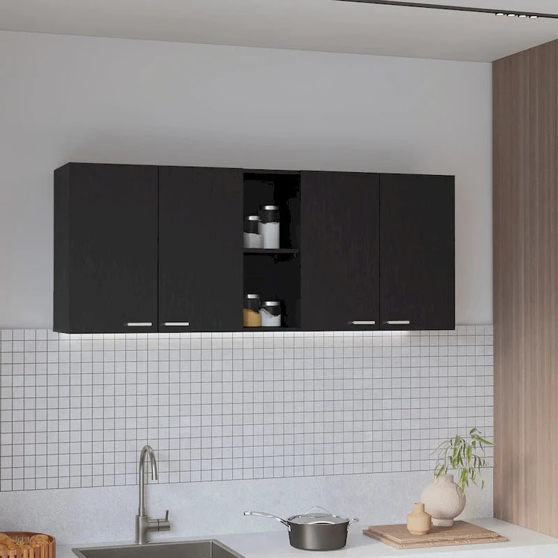 Pensile da cucina a quattro ante da 59 pollici con scolapiatti e due ripiani aperti