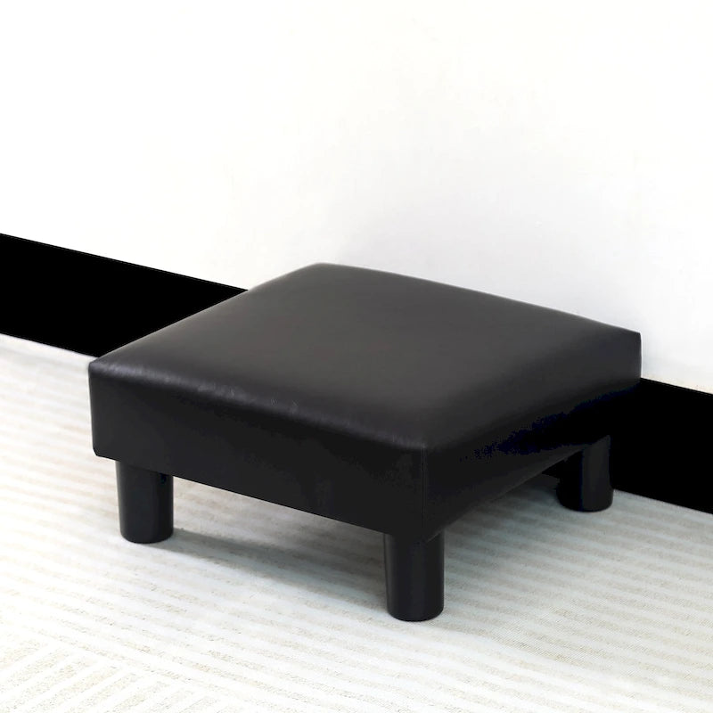 15.7-Inch Square Upholstered Footstool with Foam Padding and Black Legs