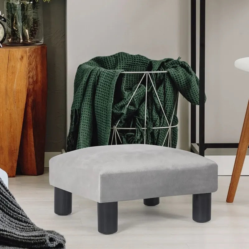 15.7-Inch Square Upholstered Footstool with Foam Padding and Black Legs