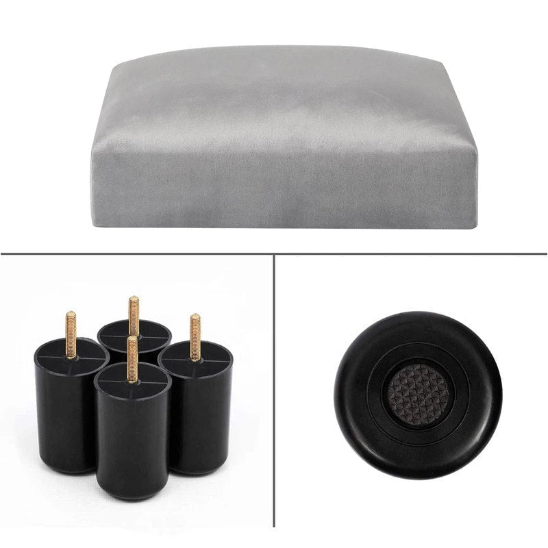 Čtvercová čalouněná podnožka o rozměrech 15,7 palce s pěnovým polstrováním a černými nohami