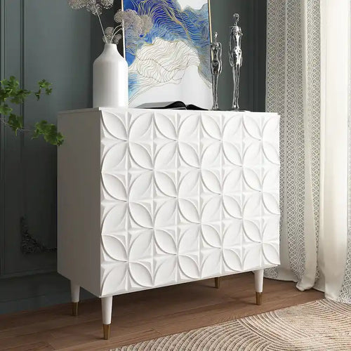 Credenza d'accento a due ante da 31,5 pollici con finitura lucida, ripiano regolabile e gambe in legno color oro