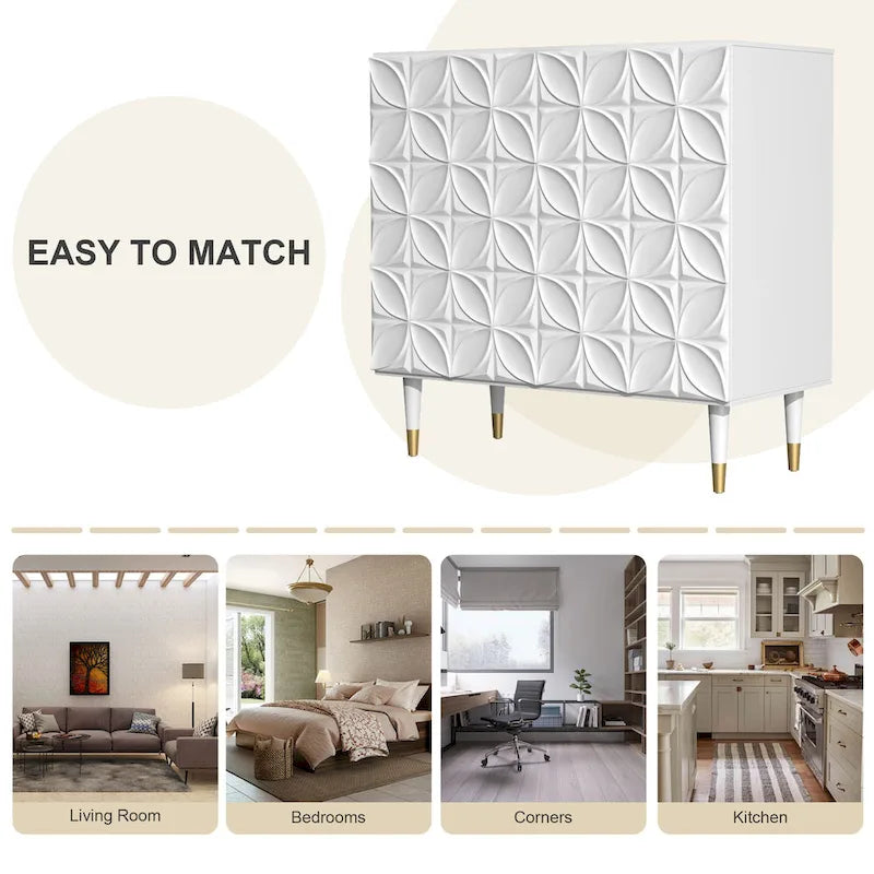31.5-Inch Two-Door High-Gloss Accent Cabinet with Adjustable Shelf and Gold-Tone Wood Legs