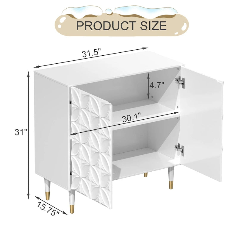 31.5-Inch Two-Door High-Gloss Accent Cabinet with Adjustable Shelf and Gold-Tone Wood Legs