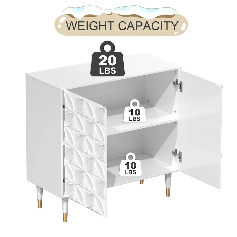 31.5-Inch Two-Door High-Gloss Accent Cabinet with Adjustable Shelf and Gold-Tone Wood Legs