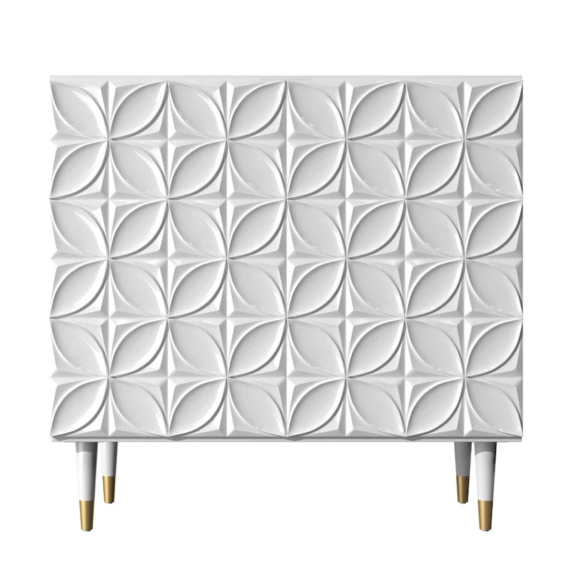 31.5-Inch Two-Door High-Gloss Accent Cabinet with Adjustable Shelf and Gold-Tone Wood Legs