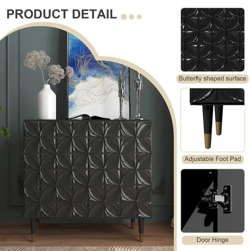 31.5-Inch Two-Door High-Gloss Accent Cabinet with Adjustable Shelf and Gold-Tone Wood Legs