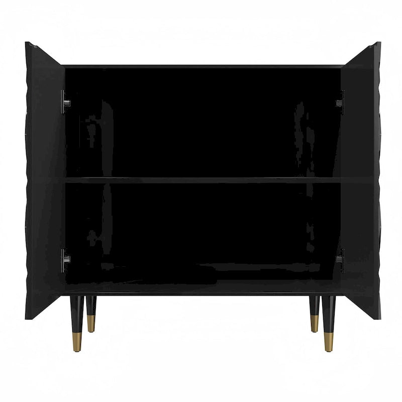 31.5-Inch Two-Door High-Gloss Accent Cabinet with Adjustable Shelf and Gold-Tone Wood Legs