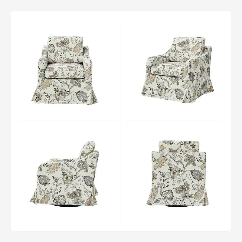 Floraler drehbarer Akzentsessel mit waschbarem Bezug und wendbaren Kissen