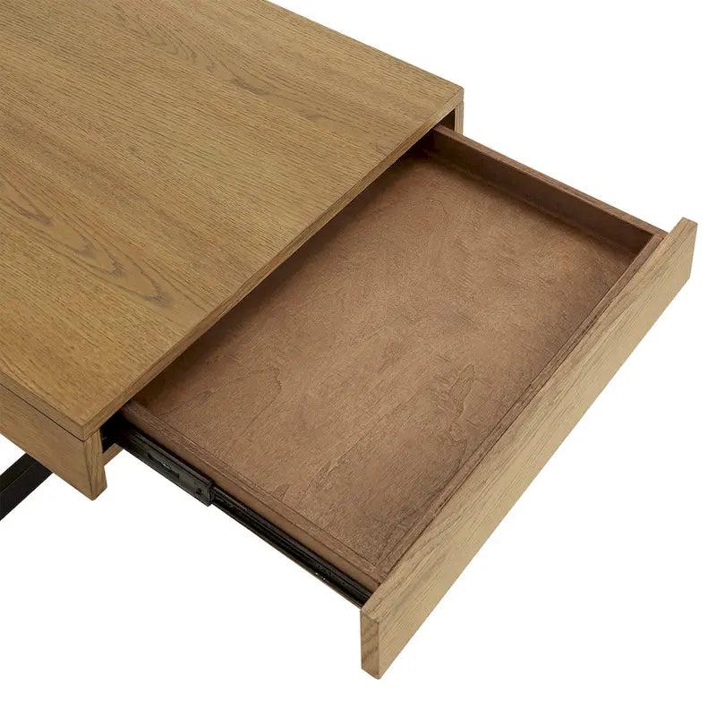 48-Zoll-Couchtisch in Holzoptik mit zwei selbstschließenden Schubladen und schwarzem Metallgestell