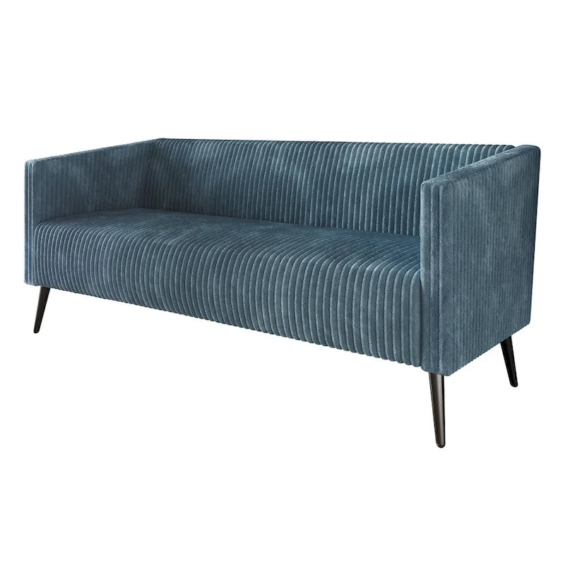 74.27-Inch Modern Upholstered Sofa with Vertical Detailing and Metal Legs