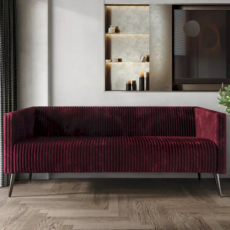 74.27-Zoll-Modernes Sofa mit Polsterbezug, vertikalen Details und Metallbeinen