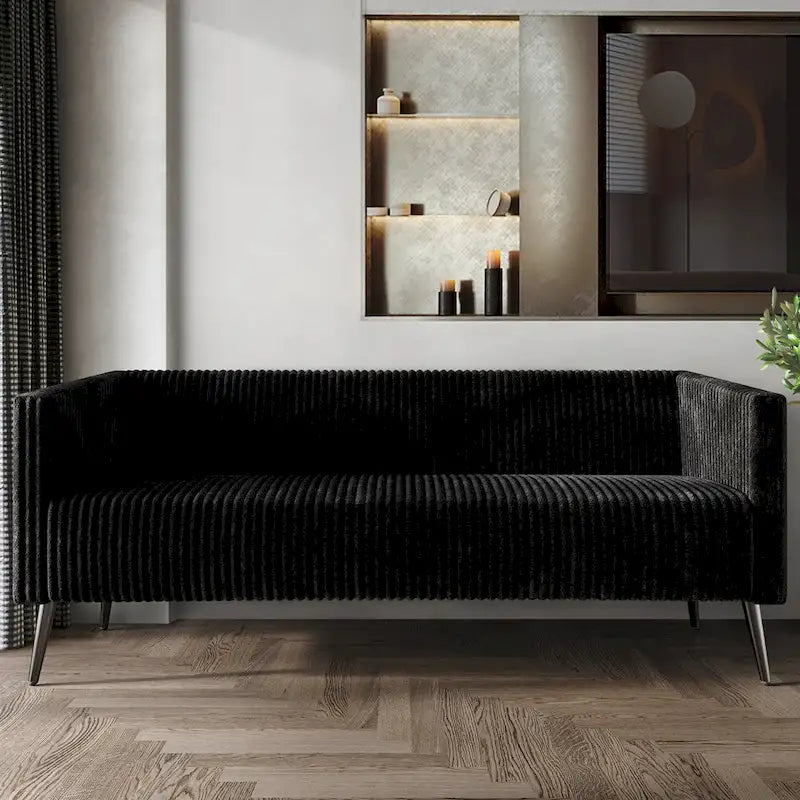 74.27-Zoll-Modernes Sofa mit Polsterbezug, vertikalen Details und Metallbeinen