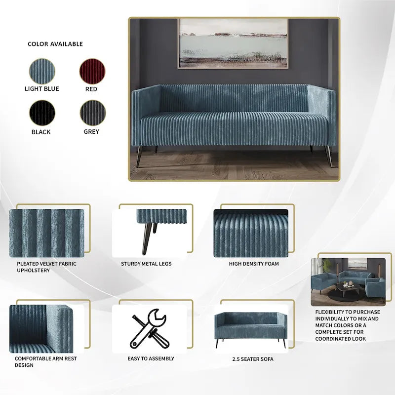 74.27-Zoll-Modernes Sofa mit Polsterbezug, vertikalen Details und Metallbeinen