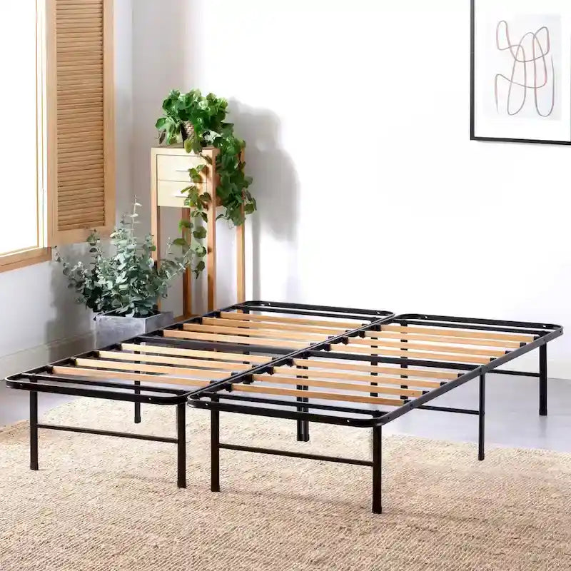 Priage by ZINUS Black Metal SmartBase 14 Inch Essential Mattress Foundation with Bamboo Slats