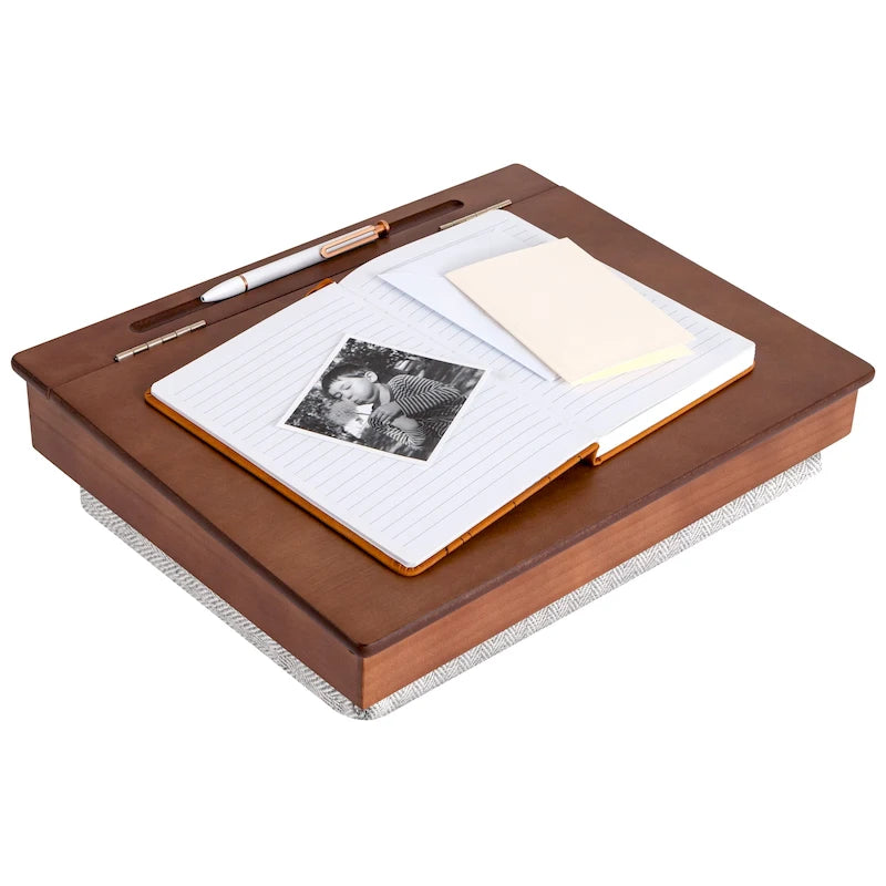Wooden Lap Desk with Lift-Top Storage, Pencil Well and Cushioned Base