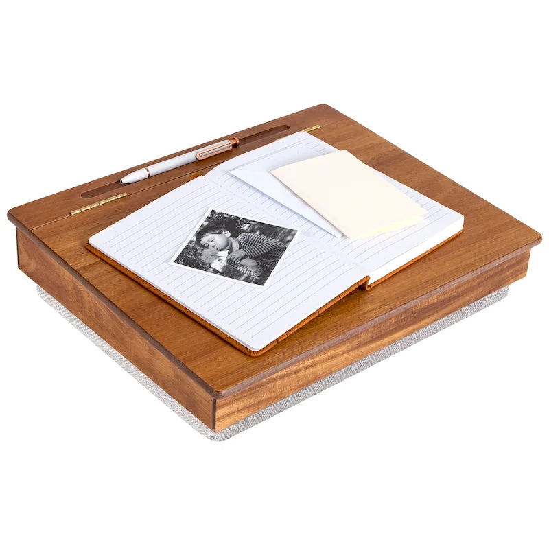 Wooden Lap Desk with Lift-Top Storage, Pencil Well and Cushioned Base