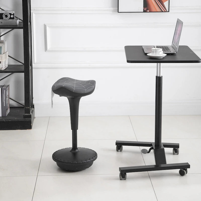 Grey Height-Adjustable Standing Desk Stool with Padded Saddle Seat and 360-Degree Swivel