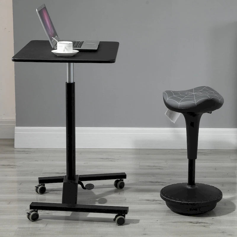 Tabouret de bureau gris réglable en hauteur avec assise rembourrée en forme de selle et pivot à 360 degrés