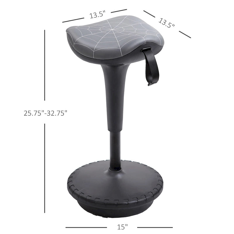 Tabouret de bureau gris réglable en hauteur avec assise rembourrée en forme de selle et pivot à 360 degrés