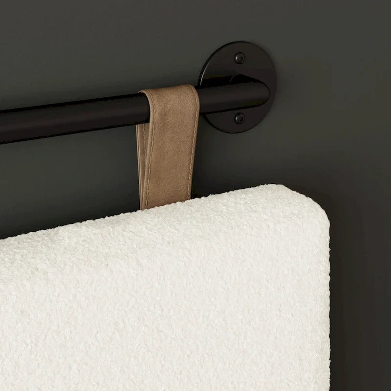Charlie Wall Mount Boucle Upholstered Padded Headboard, Adjustable Height with Metal Rail