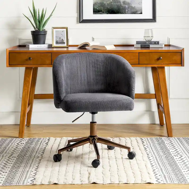 Height-Adjustable Corduroy Barrel Office Chair with 360-Degree Swivel and Foam Cushioning