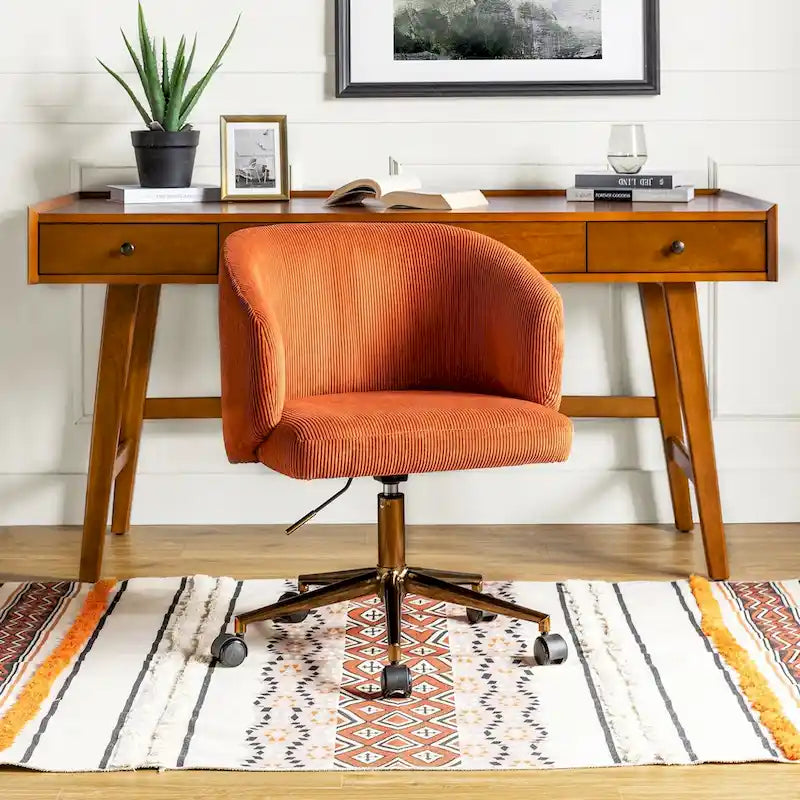 Height-Adjustable Corduroy Barrel Office Chair with 360-Degree Swivel and Foam Cushioning