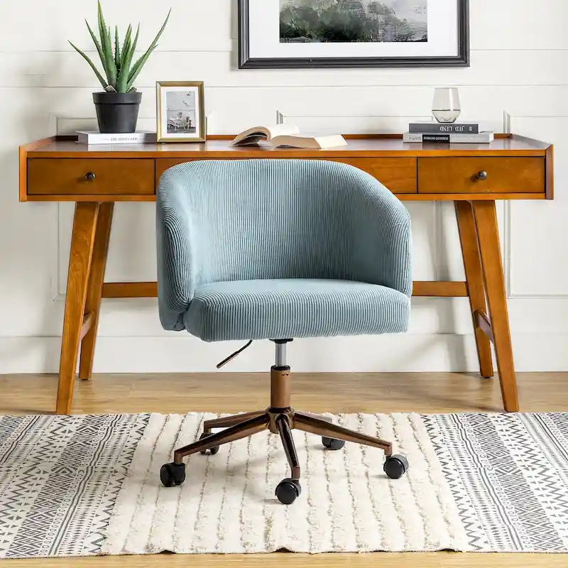 Height-Adjustable Corduroy Barrel Office Chair with 360-Degree Swivel and Foam Cushioning