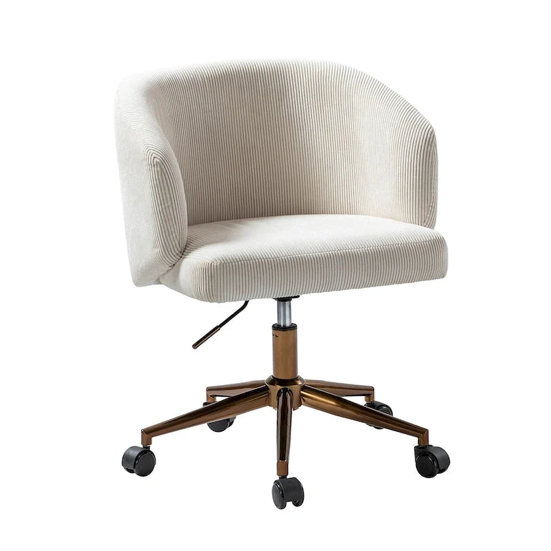 Height-Adjustable Corduroy Barrel Office Chair with 360-Degree Swivel and Foam Cushioning