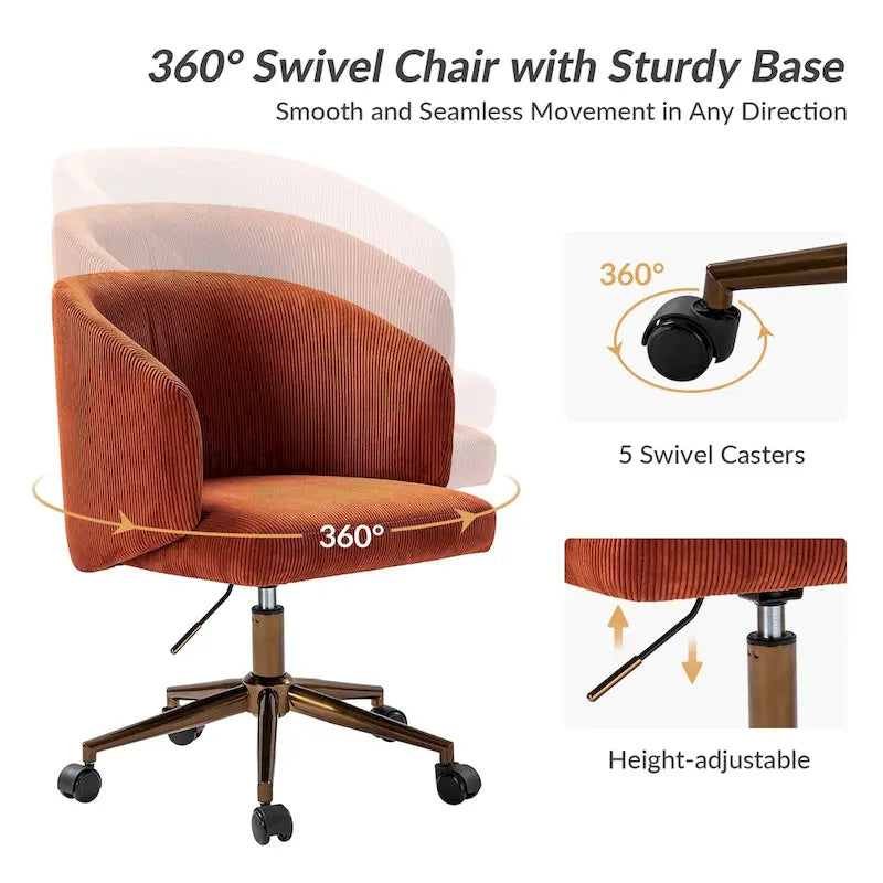 Höhenverstellbarer Cord-Sessel mit Trompetenfuß, 360-Grad-Drehfunktion und Schaumstoffpolsterung