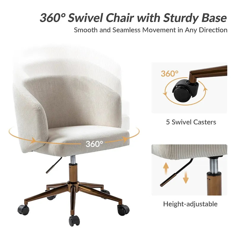 Höhenverstellbarer Cord-Sessel mit Trompetenfuß, 360-Grad-Drehfunktion und Schaumstoffpolsterung