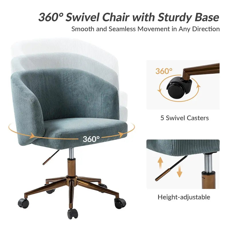 Höhenverstellbarer Cord-Sessel mit Trompetenfuß, 360-Grad-Drehfunktion und Schaumstoffpolsterung