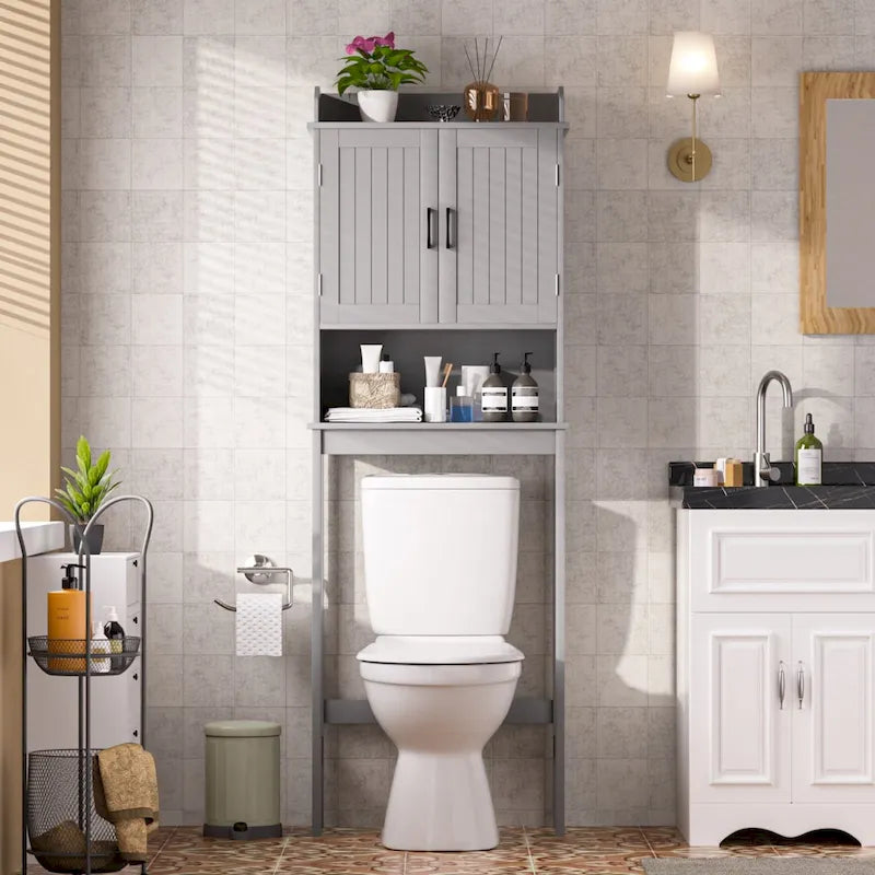 Badezimmer-Stauschrank über der Toilette mit 2 Türen und verstellbarem Einlegeboden